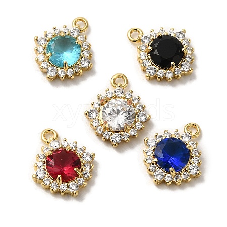 Brass Micro Pave Clear Cubic Zirconia Pendants KK-S391-01G-1