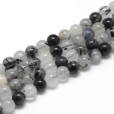 Natural Black Rutilated Quartz Beads Strands G-R446-10mm-26-1