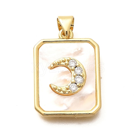 Rack Plating Brass Micro Pave Clear Cubic Zirconia Pendants with Shell KK-M309-33G-1