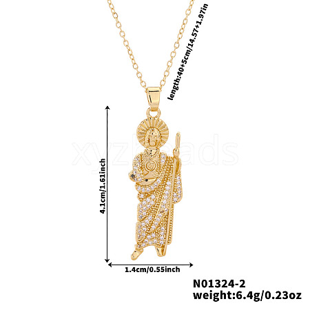 Shiny Brass Clear Cubic Zirconia Religion Saint Jude Pendant Necklaces for Christmas and Birthday Parties PX0651-2-1