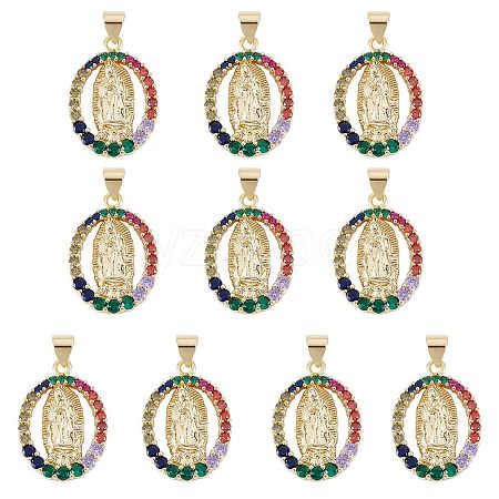 10Pcs Rack Plating Brass Micro Pave Cubic Zirconia Pendants KK-SZ0001-86-1