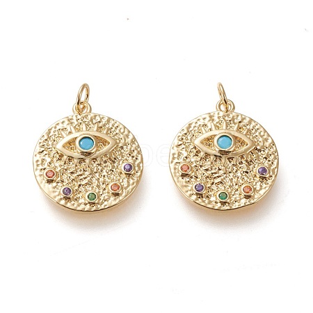 Brass Micro Pave Cubic Zirconia Hammered Pendants X-ZIRC-L098-011G-1