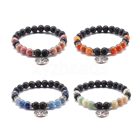 Round Natural Mixed Gemstone Beads Stretch Bracelet BJEW-JB06966-1