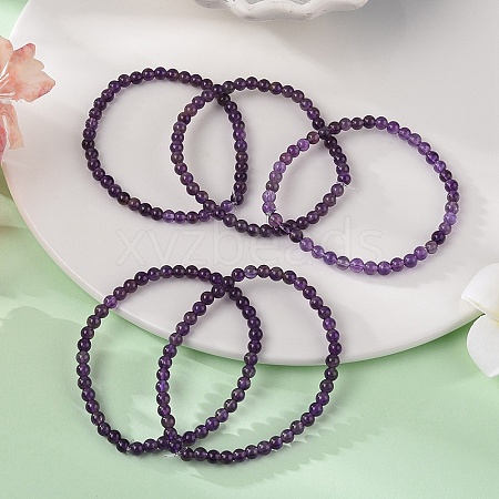 Natural Amethyst Round Bead Stretch Bracelets BJEW-L594-B08-1