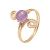 3Pcs Copper Wire Wrapped Round Natural Amethyst & Natural Aquamarine & Natural Rose Quartz Bead Finger Rings for Women RJEW-JR00808-3