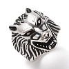 Viking 304 Stainless Steel Wolf Head Wide Finger Rings for Mens RJEW-U005-16A-AS-1