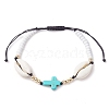 Corss Synthetic Turquoise & Natural Cowrie Shell Braided Bead Bracelets BJEW-JB10357-01-1