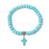 Synthetic Imperial Jasper Beads & Turquoise Cross Stretch Bracelets for Women Men BJEW-JB11382-04-2