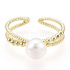 Natural Pearl Double Lines Brass Open Cuff Finger Rings PEAR-N022-C08-2