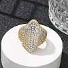 Brass Micro Pave Clear Cubic Zirconia Cuff Finger Rings for Women RJEW-U033-04G-2