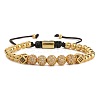 8mm Brass Micro Pave Clear & Black Cubic Zirconia Round Ball & Polygon Braided Bead Adjustable Bracelets for Women Men ZV7034-3-1