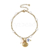 Ocean 304 Stainless Steel Sea Animals & Handmade Flower Printed Porcelain Ceramic Charm Anklets AJEW-AN00866-4