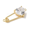 Brass Cubic Zirconia Heart Safety Pin Connector Charms KK-Q031-45G-01-2