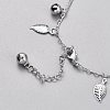 Brass Textured Leaf Charm Anklets AJEW-B005-07P-3