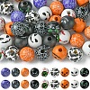45Pcs 9 Colors Printed Round Wood European Beads WOOD-FS0001-21-1