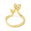 Clear Cubic Zirconia Double Heart Open Cuff Ring RJEW-H120-01G-4