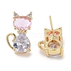 Cat Shape Brass Micro Pave Cubic Zirconia Stud Earrings for Women EJEW-E310-03G-1