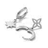 3 Pair 3 Style Star & Clover & Snake & Infinity 304 Stainless Steel Asymmetrical Earrings EJEW-B020-14P-3