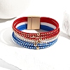 American Flag Style Red Blue White Imitation Leather Cord Bracelet PW-WG35B3F-01-1