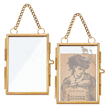 Rectangle Mini Brass Wall Hanging Photo Frame for Pressed Flower with Chain ODIS-WH0061-05AG