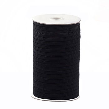1/4 inch Flat Braided Elastic Rope Cord, Heavy Stretch Knit Elastic with Spool, Black, 6mm, about 190~200yards/roll (570~600 feet/roll)