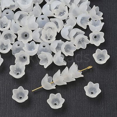 Chunky Clear Transparent Frosted Tulip Flower Acrylic Bead Caps X-PL543-1-1