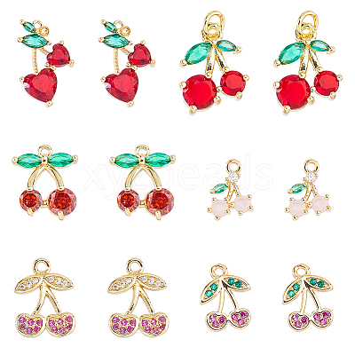 12Pcs 6 Styles Brass Micro Pave Gold Cubic Zirconia Charms ZIRC-HS0001-25B-NF-1