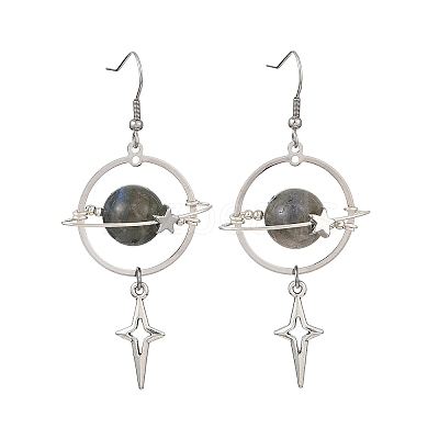 Natural Labradorite & Alloy Pendant Dangle Earrings EJEW-TA00818-01-1