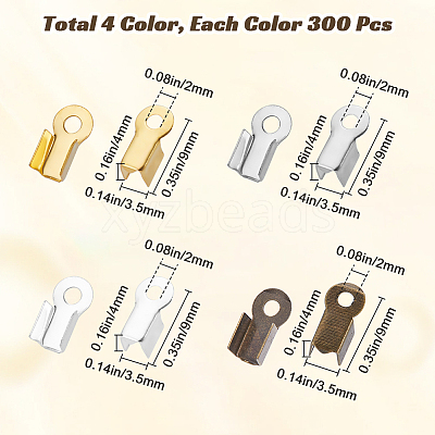 1200Pcs 4 Colors Iron Folding Crimp Ends IFIN-SP0001-10-1