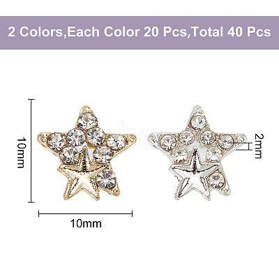40Pcs 2 Colors Star Alloy Rhinestone Cabochons MRMJ-HY0001-27-1