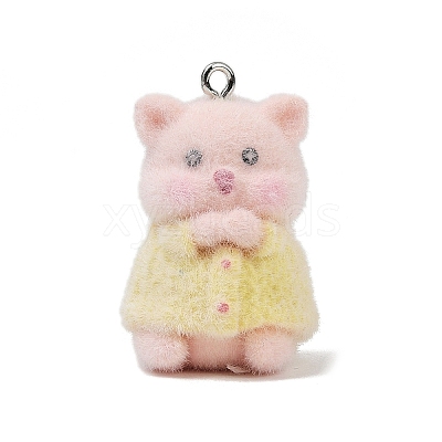 Animal Theme Flocky Opaque Resin Pendants RESI-H042-01P-19-1