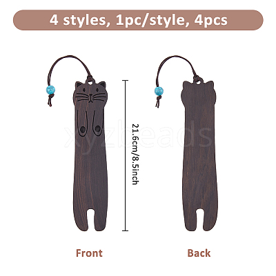 4Pcs 4 Styles Wood Bookmarks AJEW-FH0004-72-1