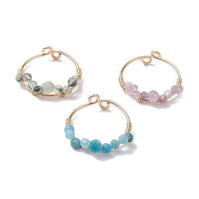 Round Natural Moss Agate & Apatite & Amethyst Open Cuff Rings RJEW-TA00129-1