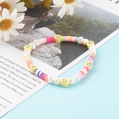 Handmade Polymer Clay Heishi Beaded Stretch Bracelets X-BJEW-JB06143-05-1