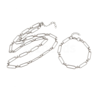 304 Stainless Steel Paperclip Chains Bracelet & Necklace Jewelry Sets SJEW-L199-02P-1