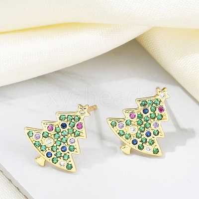 Christmas Rack Plating Brass Cubic Zirconia Stud Earrings EJEW-K245-55D-G-1