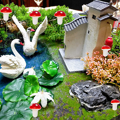 100Pcs Plastic Plant Mini Miniatures Artificial Mushroom AJEW-CA0003-71-1