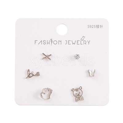 6 Pcs Brass Micro Pave Clear Cubic Zirconia Ear Studs EJEW-S218-01P-07-1