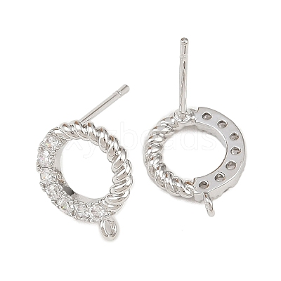 Brass Micro Pave Clear Cubic Zirconia Ring Stud Earring Findings KK-Z133-02P-02-1