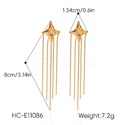 304 Stainless Steel Pave Clear Cubic Zirconia Star Tassel Earrings for Women WG0B521-01-1