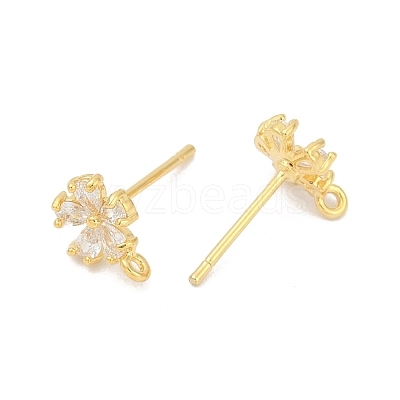 Brass Micro Pave Clear Cubic Zirconia Stud Earring Findings KK-Z099-02G-01-1