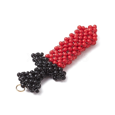 Dagger Shape Glass Seed Beads Beaded Pendants PALLOY-CJ00135-02-1