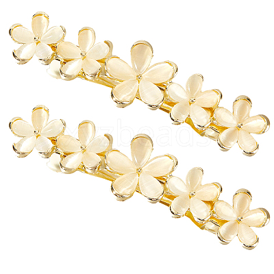 3Pcs Flower Alloy Cat Eye Hair Barrettes PHAR-BBC0001-01-1