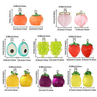 48Pcs 8 Styles Translucent Resin Pendants RESI-GL0001-08-1
