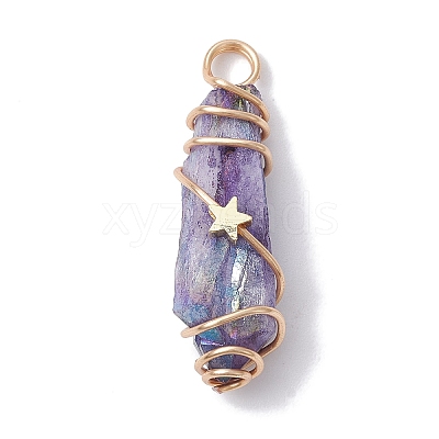 Electroplated Natural Quartz Crystal Dyed Copper Wire Wrapped Pendants PALLOY-JF02326-02-1