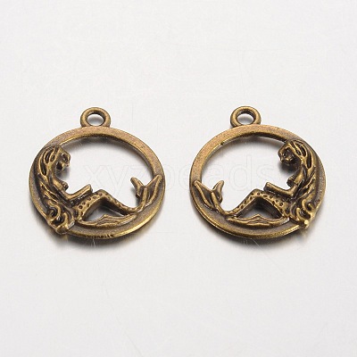 Flat Round with Mermaid Tibetan Style Alloy Pendants PALLOY-K110-21AB-NR-1