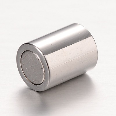 Textured 304 Stainless Steel Column Magnetic Clasps with Glue-in Ends STAS-I045-11G-1