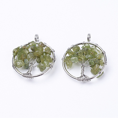 Natural Peridot Pendants G-E419-19P-1