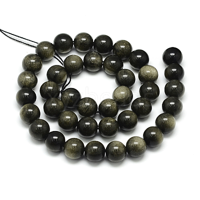 Natural Golden Sheen Obsidian Beads Strands X-G-S150-20-8mm-1