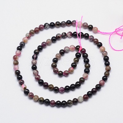 Natural Multicolor Tourmaline Round Bead Strands G-I162-01-4mm-1
